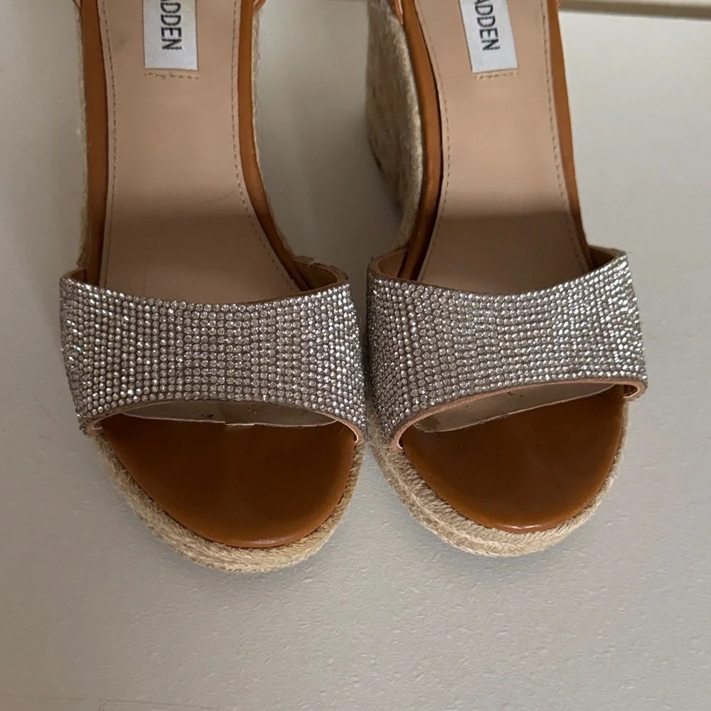 Steve Madden Tan and Silver Wedge Sandals